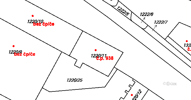 Valtice 938 na parcele st. 1220/11 v KÚ Valtice, Katastrální mapa