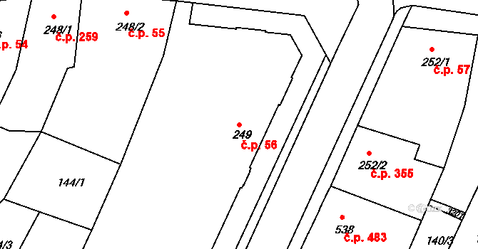 Bystřice pod Hostýnem 56 na parcele st. 249 v KÚ Bystřice pod Hostýnem, Katastrální mapa