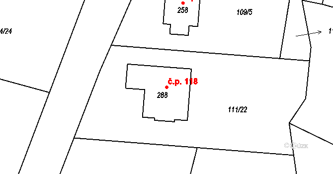 Vystrkov 118 na parcele st. 288 v KÚ Vystrkov u Humpolce, Katastrální mapa