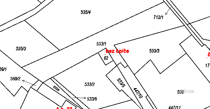 Lovečkovice 104737123 na parcele st. 62 v KÚ Dolní Šebířov, Katastrální mapa