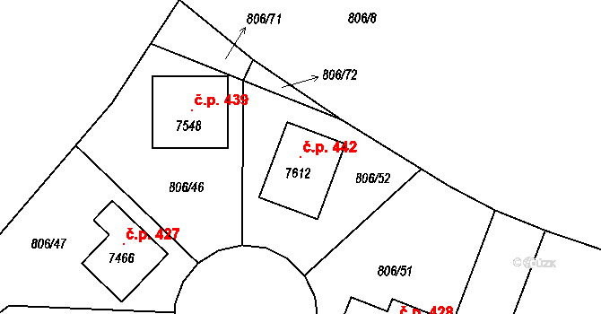 Václavské Předměstí 442, Písek na parcele st. 7612 v KÚ Písek, Katastrální mapa