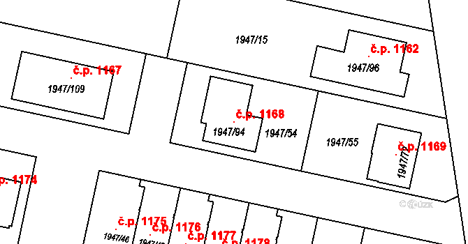 Nivnice 1168 na parcele st. 1947/94 v KÚ Nivnice, Katastrální mapa