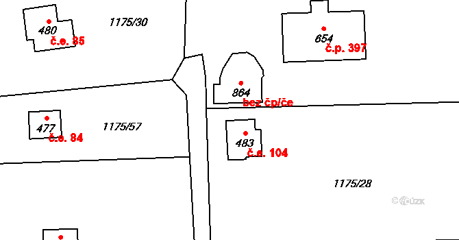 Vranov nad Dyjí 104 na parcele st. 483 v KÚ Vranov nad Dyjí, Katastrální mapa