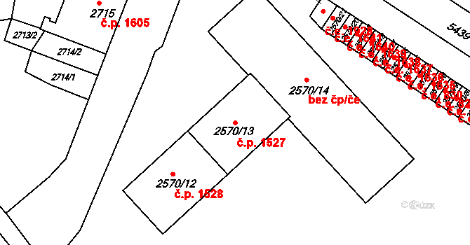 Znojmo 1527 na parcele st. 2570/13 v KÚ Znojmo-město, Katastrální mapa