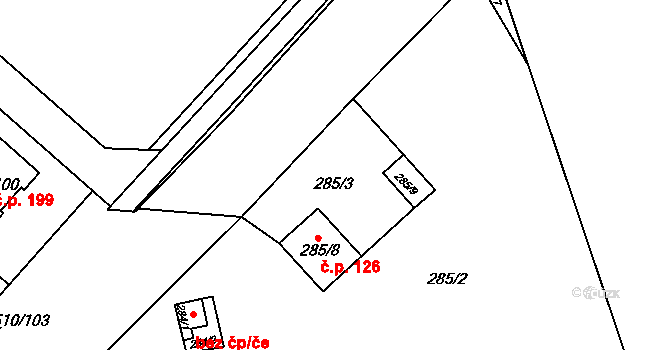 Želatovice 126 na parcele st. 285/8 v KÚ Želatovice, Katastrální mapa