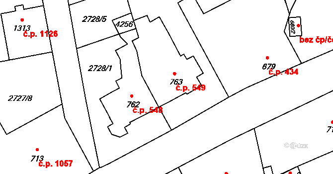 Lipník nad Bečvou I-Město 549, Lipník nad Bečvou na parcele st. 763 v KÚ Lipník nad Bečvou, Katastrální mapa