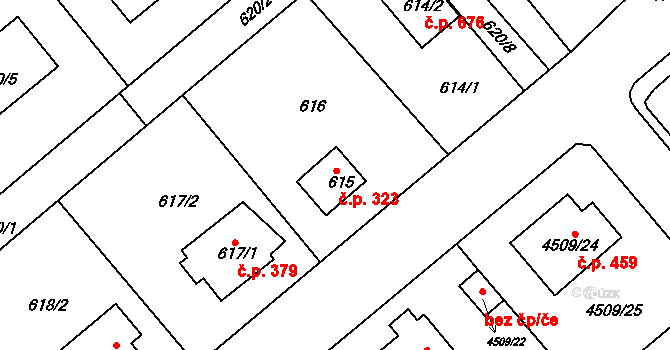 Žižkov 323, Kutná Hora na parcele st. 615 v KÚ Kutná Hora, Katastrální mapa