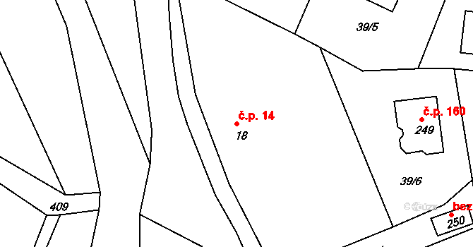 Merklín 14 na parcele st. 18 v KÚ Merklín u Karlových Var, Katastrální mapa