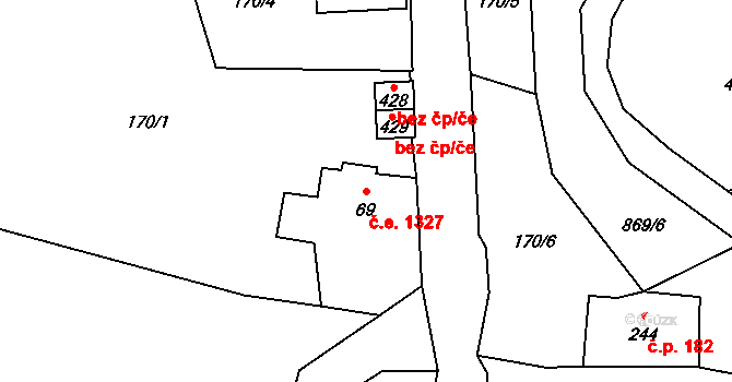 Hraničná 1327, Janov nad Nisou na parcele st. 69 v KÚ Hraničná nad Nisou, Katastrální mapa