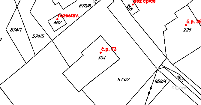 Jistebsko 73, Pěnčín na parcele st. 304 v KÚ Jistebsko, Katastrální mapa