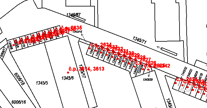Jihlava 2632 na parcele st. 1345/21 v KÚ Jihlava, Katastrální mapa