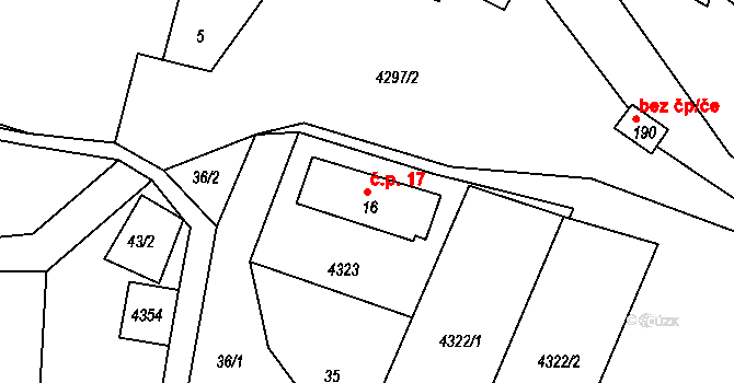 Suš 17, Bohdalovice na parcele st. 16 v KÚ Skubice, Katastrální mapa