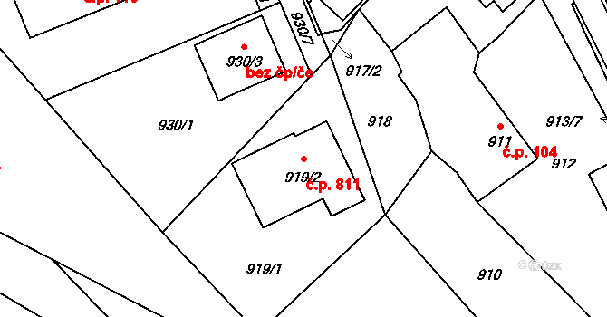 Arnultovice 811, Nový Bor na parcele st. 919/2 v KÚ Arnultovice u Nového Boru, Katastrální mapa
