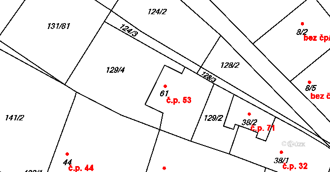 Borek 53 na parcele st. 61 v KÚ Borek, Katastrální mapa
