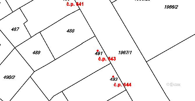 Mistřín 643, Svatobořice-Mistřín na parcele st. 491 v KÚ Mistřín, Katastrální mapa
