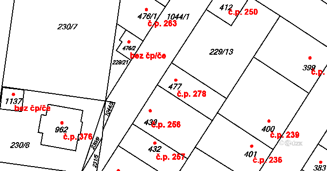 Humny 278, Pchery na parcele st. 477 v KÚ Pchery, Katastrální mapa