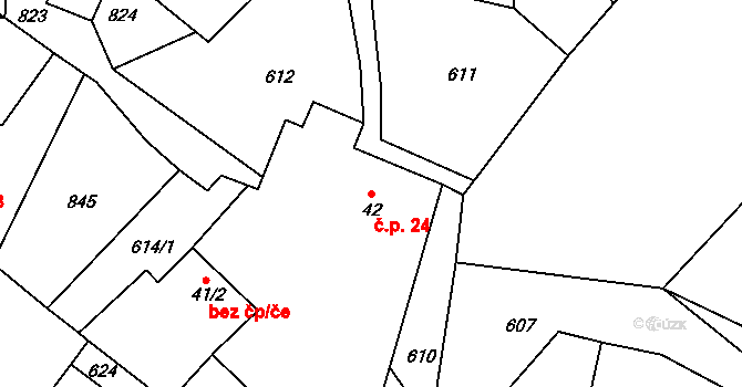 Horní Dubenky 24 na parcele st. 42 v KÚ Horní Dubenky, Katastrální mapa