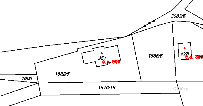 Poříčí nad Sázavou 305 na parcele st. 351 v KÚ Poříčí nad Sázavou, Katastrální mapa
