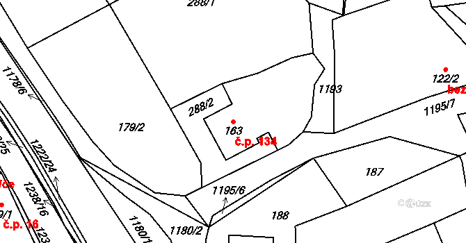 Heřmanice 134 na parcele st. 163 v KÚ Heřmanice u Frýdlantu, Katastrální mapa