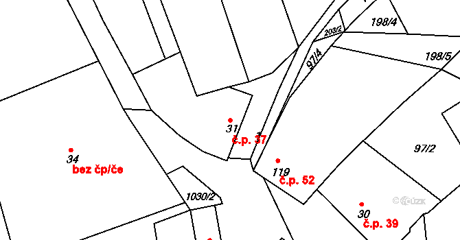 Soběsuky 37 na parcele st. 31 v KÚ Soběsuky, Katastrální mapa