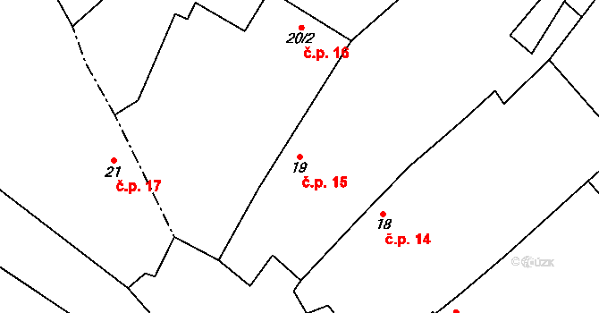Krakořice 15, Šternberk na parcele st. 19 v KÚ Krakořice, Katastrální mapa