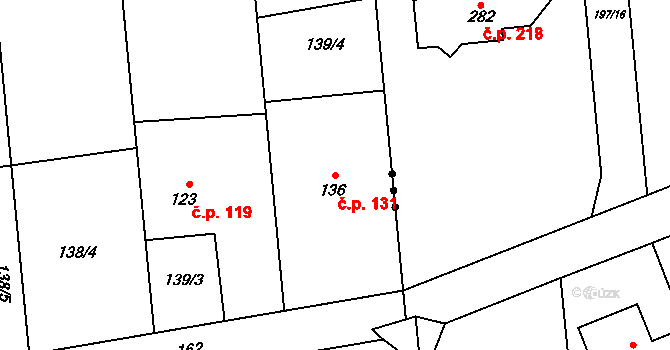 Lípy 131, Slatinice na parcele st. 136 v KÚ Lípy, Katastrální mapa