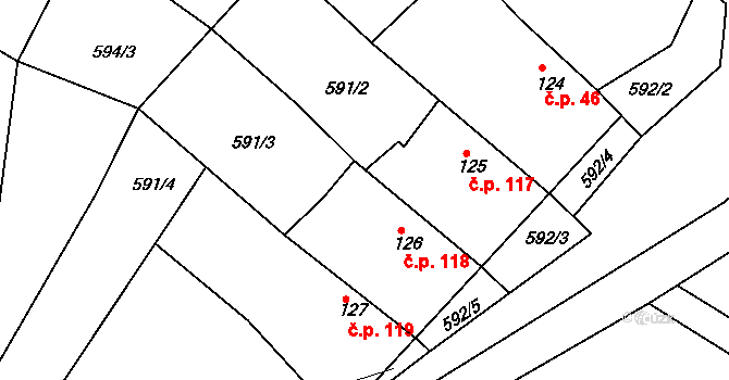 Broumy 118 na parcele st. 126 v KÚ Broumy, Katastrální mapa