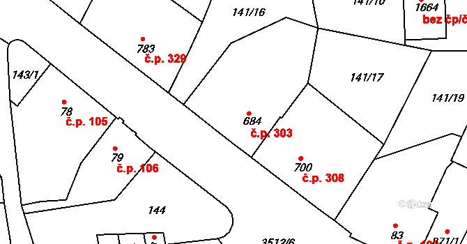 Cvikov I 303, Cvikov na parcele st. 684 v KÚ Cvikov, Katastrální mapa
