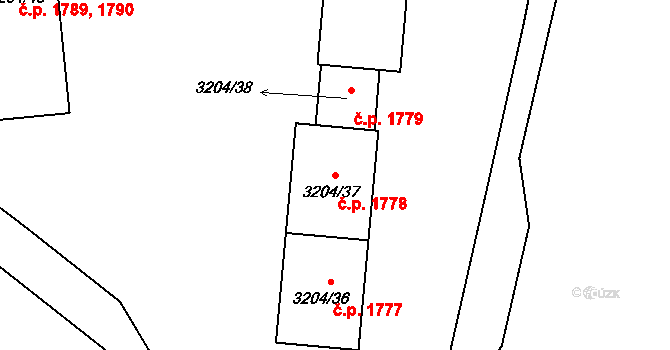 Roudnice nad Labem 1778 na parcele st. 3204/37 v KÚ Roudnice nad Labem, Katastrální mapa