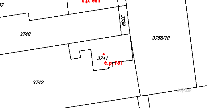 Dolní Lutyně 751 na parcele st. 3741 v KÚ Dolní Lutyně, Katastrální mapa