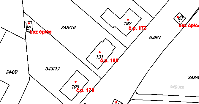 Přední Ptákovice 188, Strakonice na parcele st. 191 v KÚ Přední Ptákovice, Katastrální mapa