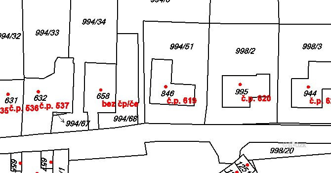 Bohosudov 619, Krupka na parcele st. 846 v KÚ Bohosudov, Katastrální mapa