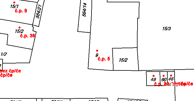 Kojatín 5 na parcele st. 9 v KÚ Kojatín, Katastrální mapa