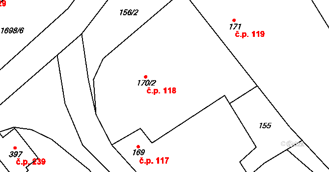 Chornice 118 na parcele st. 170/2 v KÚ Chornice, Katastrální mapa