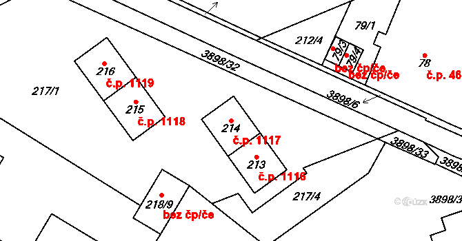 Řečkovice 1117, Brno na parcele st. 214 v KÚ Řečkovice, Katastrální mapa