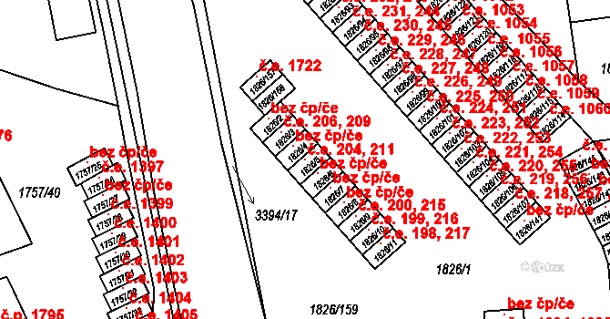 Pelhřimov 204,211 na parcele st. 1826/5 v KÚ Pelhřimov, Katastrální mapa