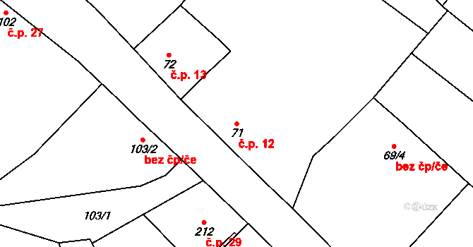 Čečelice 12 na parcele st. 71 v KÚ Čečelice, Katastrální mapa
