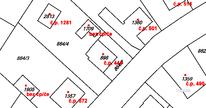 Litovel 444 na parcele st. 898 v KÚ Litovel, Katastrální mapa