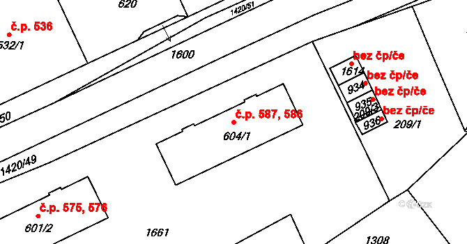 Blovice 586,587 na parcele st. 604/1 v KÚ Blovice, Katastrální mapa