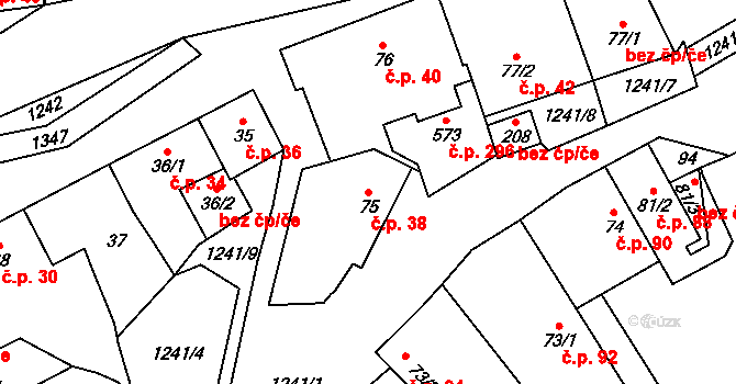 Liběchov 38 na parcele st. 75 v KÚ Liběchov, Katastrální mapa