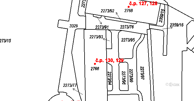 Cheb 129,130 na parcele st. 2766 v KÚ Cheb, Katastrální mapa