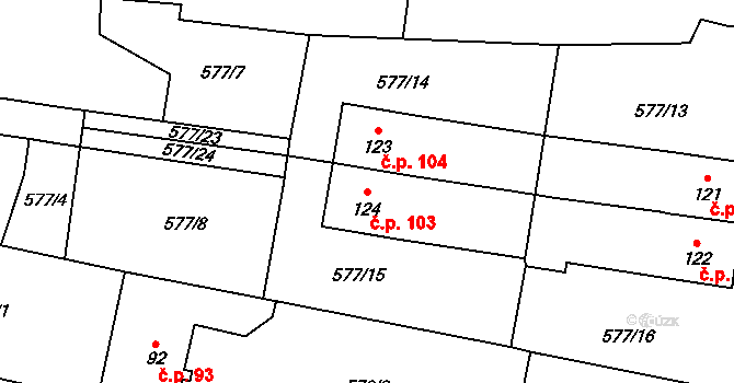 Hrušov 103 na parcele st. 124 v KÚ Hrušov nad Jizerou, Katastrální mapa