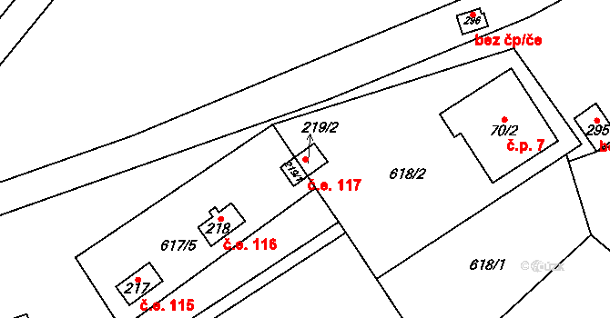 Hřebečníky 117 na parcele st. 219/1 v KÚ Hřebečníky, Katastrální mapa
