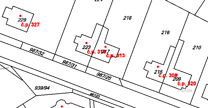 Satalice 313, Praha na parcele st. 217 v KÚ Satalice, Katastrální mapa