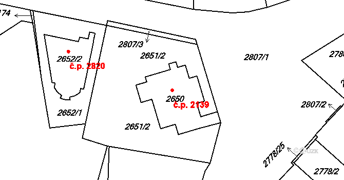 Žižkov 2139, Praha na parcele st. 2650 v KÚ Žižkov, Katastrální mapa