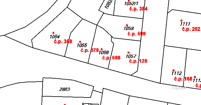 Michle 688, Praha na parcele st. 1056 v KÚ Michle, Katastrální mapa
