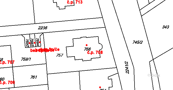 Střešovice 708, Praha na parcele st. 756 v KÚ Střešovice, Katastrální mapa