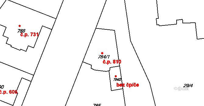 Bubeneč 810, Praha na parcele st. 784/1 v KÚ Bubeneč, Katastrální mapa