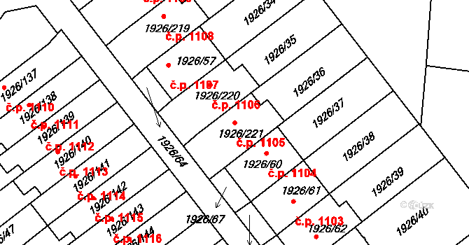 Sedlčany 1105 na parcele st. 1926/221 v KÚ Sedlčany, Katastrální mapa