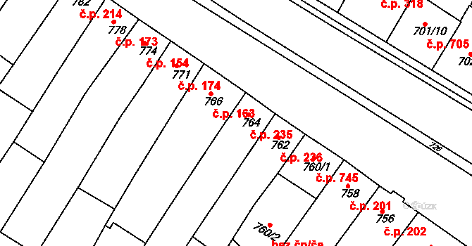 Blučina 235 na parcele st. 764 v KÚ Blučina, Katastrální mapa